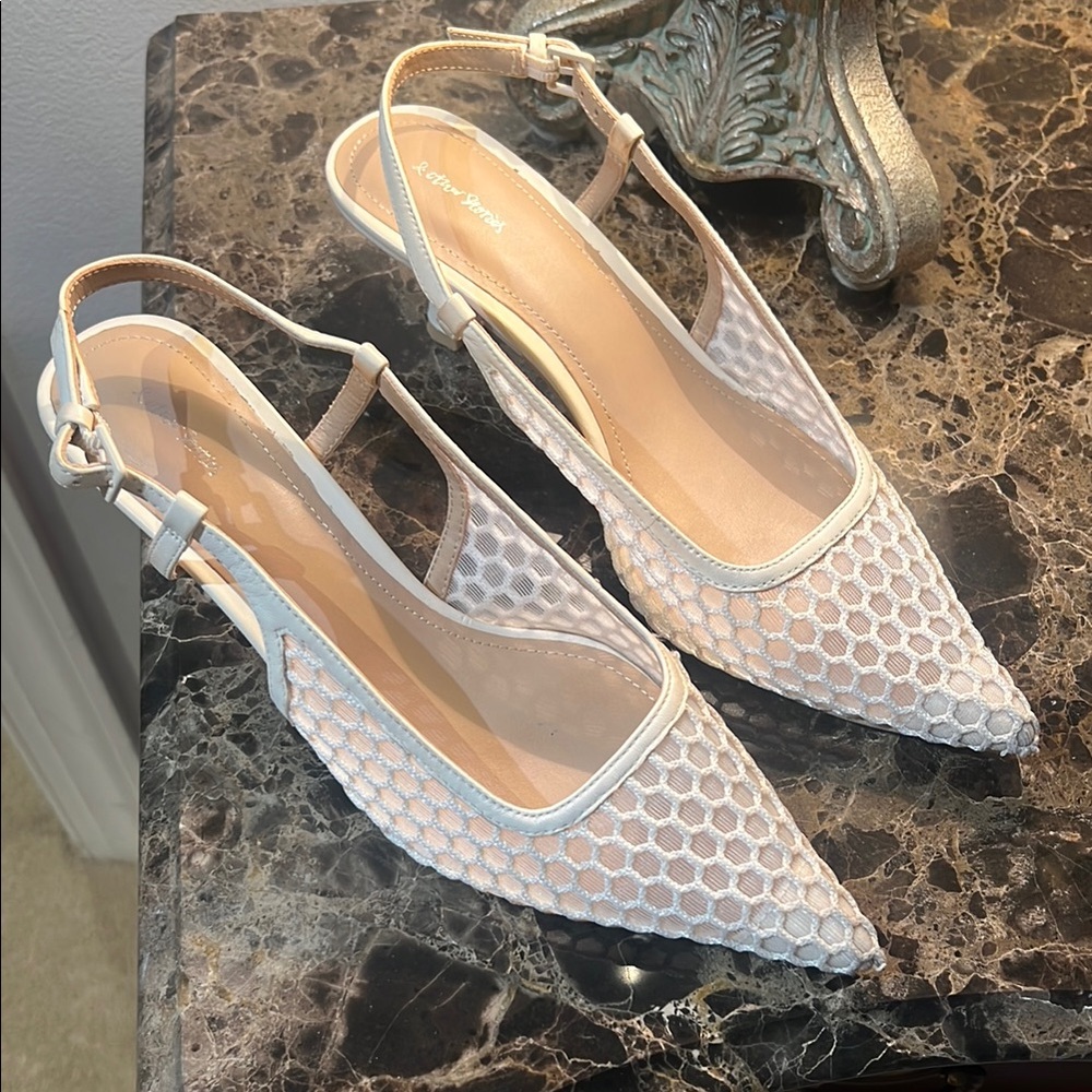 Elegant White Mesh Slingback Heels